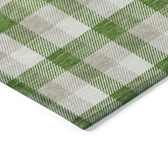 Emerald And Gray Plaid Washable Indoor Outdoor Area Rug Photo 3