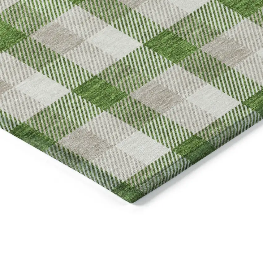 Emerald And Gray Plaid Washable Indoor Outdoor Area Rug Photo 3