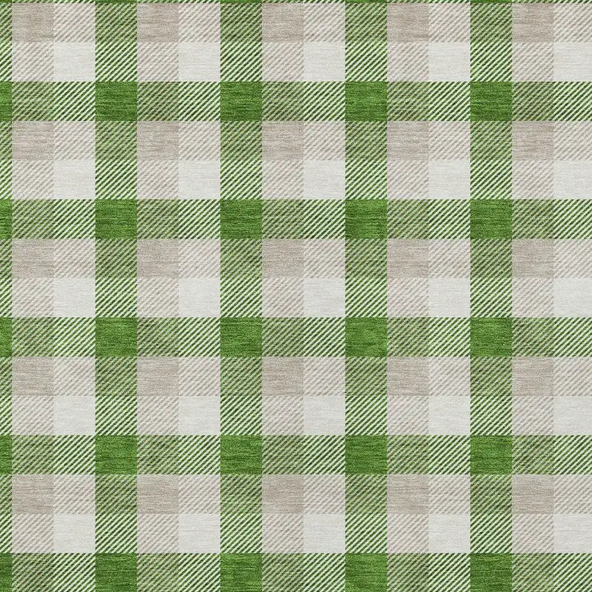 Emerald And Gray Plaid Washable Indoor Outdoor Area Rug Photo 4