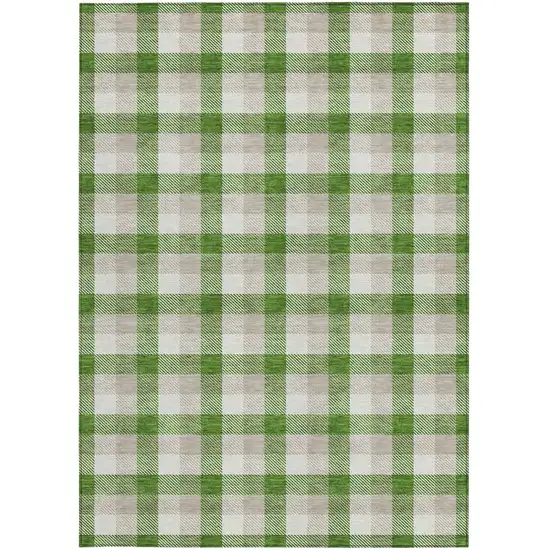 Emerald And Gray Plaid Washable Indoor Outdoor Area Rug Photo 5