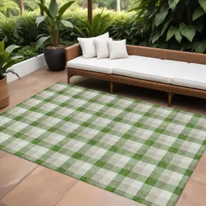 Photo of Emerald And Gray Plaid Washable Indoor Outdoor Area Rug