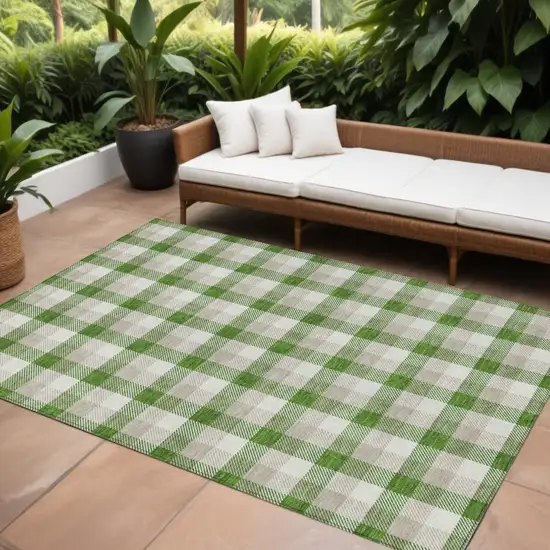 Emerald And Gray Plaid Washable Indoor Outdoor Area Rug Photo 1