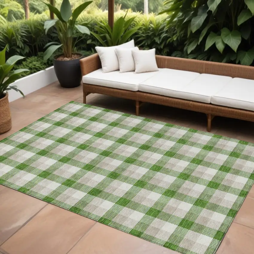 Emerald And Gray Plaid Washable Indoor Outdoor Area Rug Photo 1
