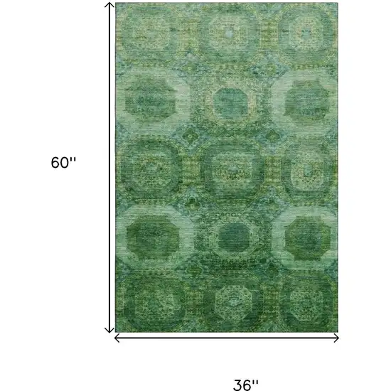Emerald And Green Abstract Geometric Washable Area Rug With UV Protection Photo 9