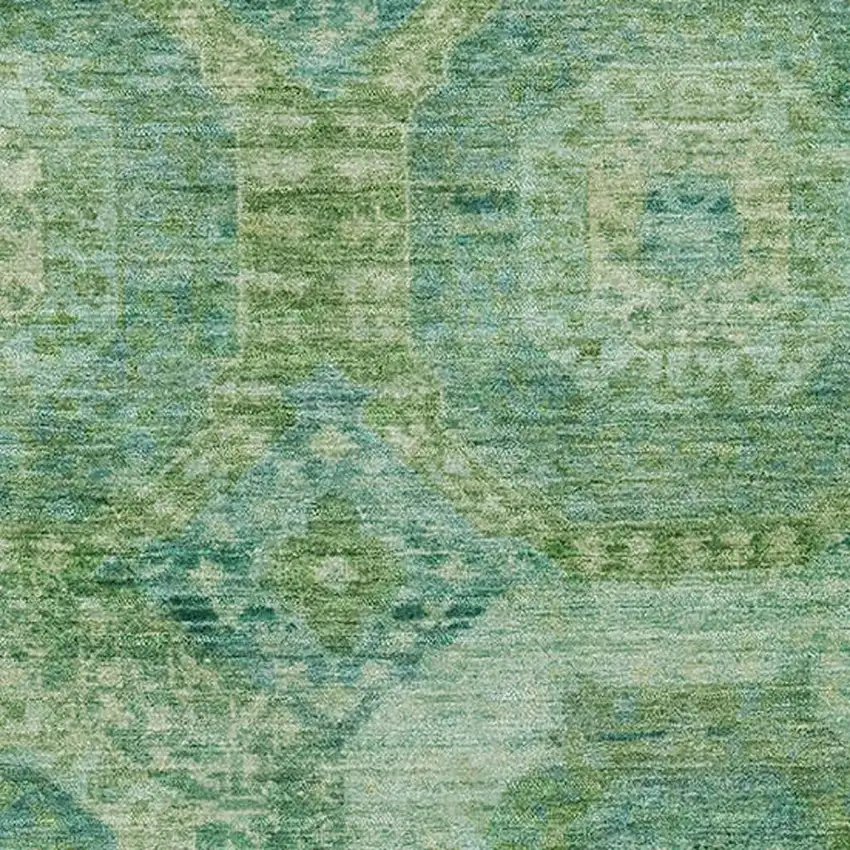 Emerald And Green Abstract Geometric Washable Area Rug With UV Protection Photo 3