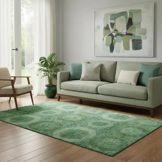 Emerald And Green Abstract Geometric Washable Area Rug With UV Protection Photo 2