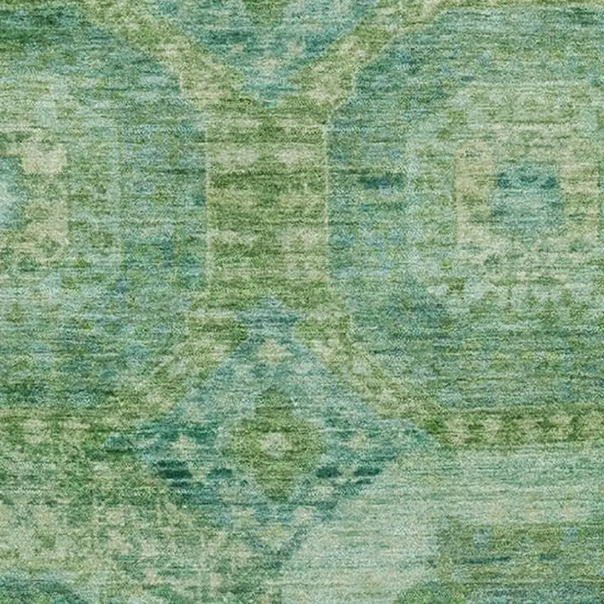 Emerald And Green Abstract Geometric Washable Area Rug With UV Protection Photo 3