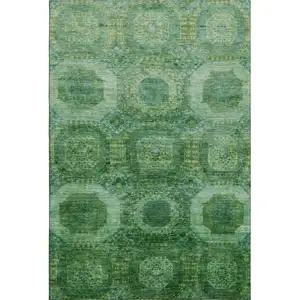 Photo of Emerald And Green Abstract Geometric Washable Area Rug With UV Protection