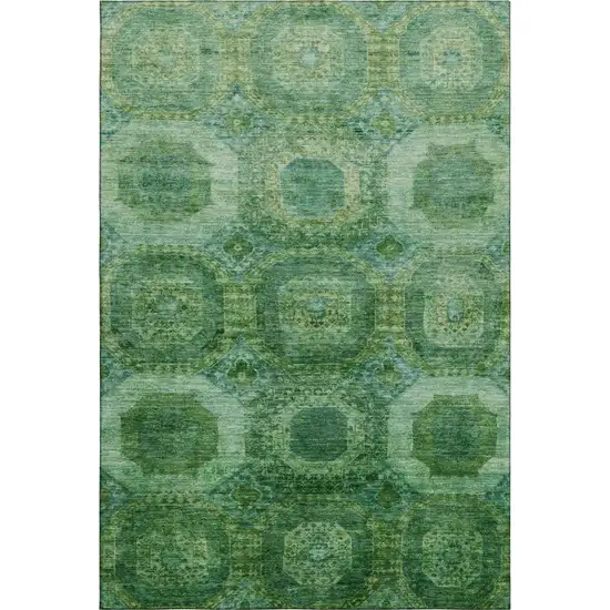 Emerald And Green Abstract Geometric Washable Area Rug With UV Protection Photo 1