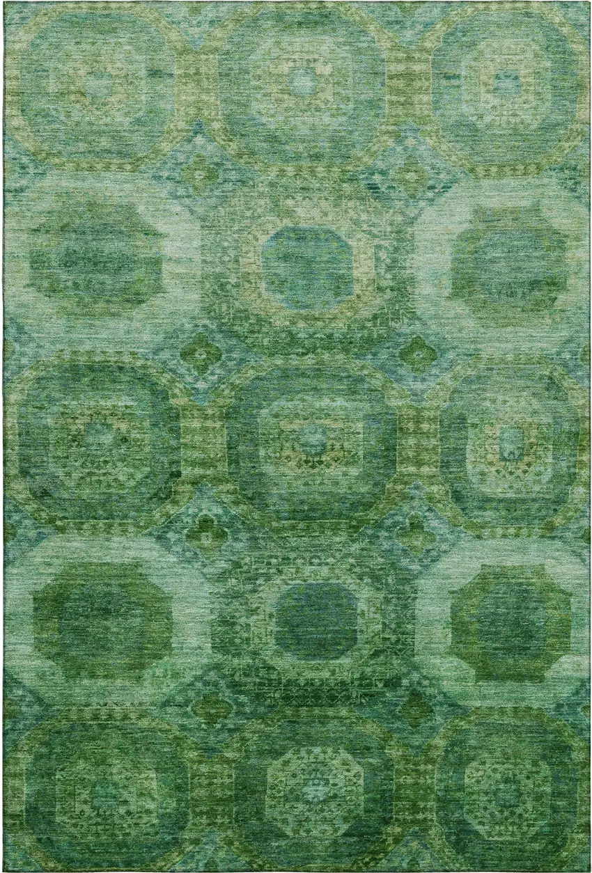 Emerald And Green Abstract Geometric Washable Area Rug With UV Protection Photo 1