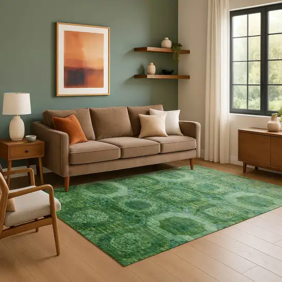 Emerald And Green Abstract Geometric Washable Area Rug With UV Protection Photo 6