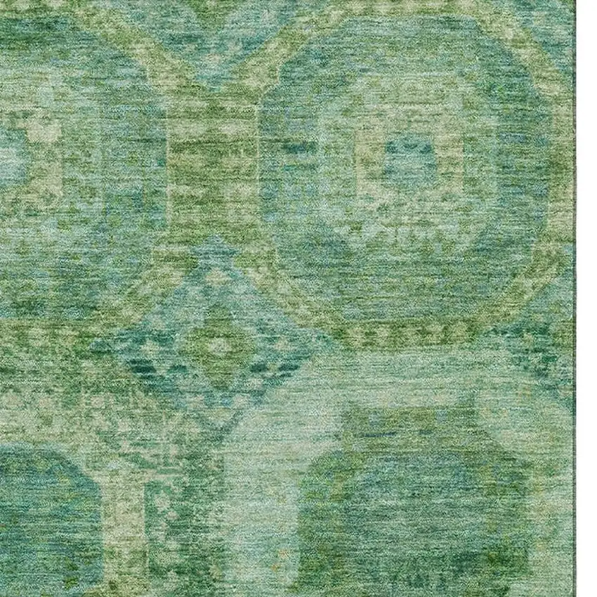 Emerald And Green Abstract Geometric Washable Area Rug With UV Protection Photo 3