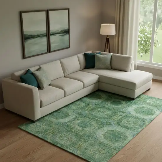 Emerald And Green Abstract Geometric Washable Area Rug With UV Protection Photo 2