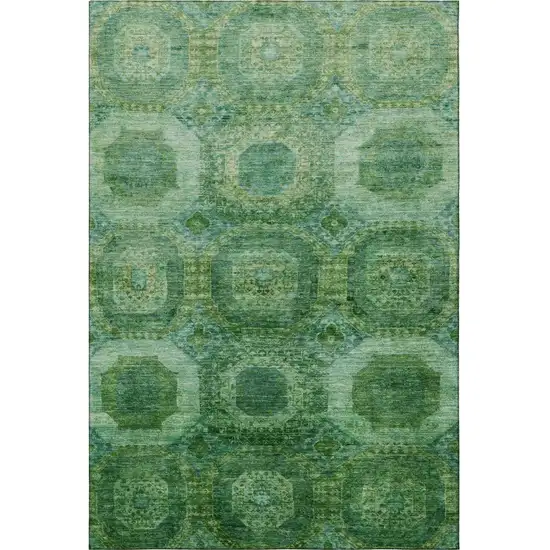Emerald And Green Abstract Geometric Washable Area Rug With UV Protection Photo 4