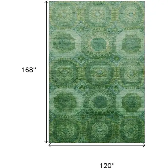 Emerald And Green Abstract Geometric Washable Area Rug With UV Protection Photo 9