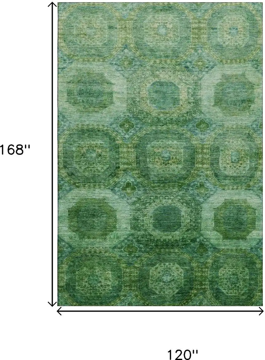 Emerald And Green Abstract Geometric Washable Area Rug With UV Protection Photo 9