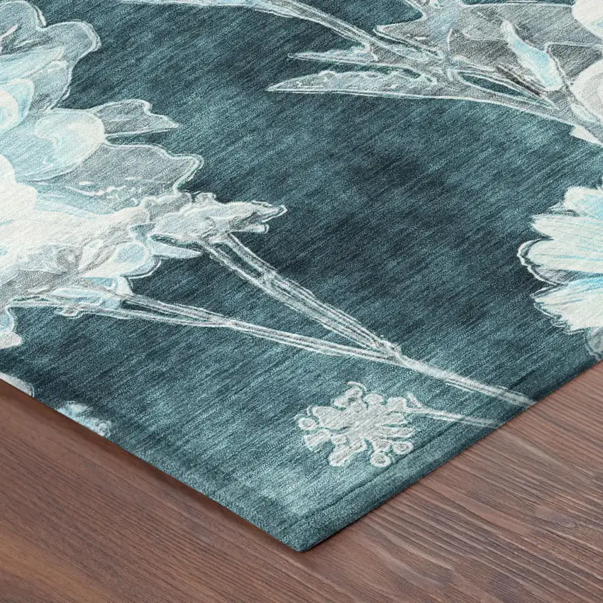 Emerald And Green Floral Washable Indoor Outdoor Area Rug Photo 3