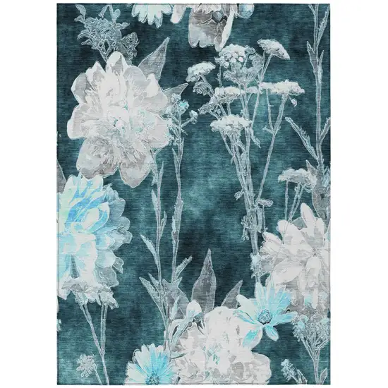 Emerald And Green Floral Washable Indoor Outdoor Area Rug Photo 2