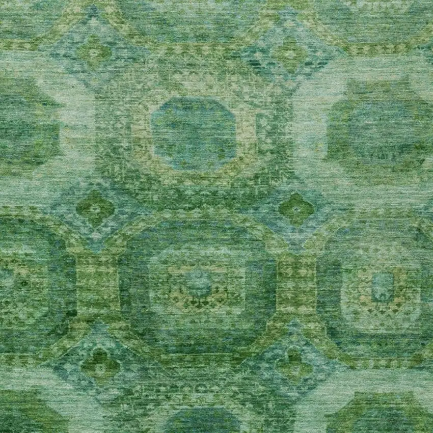 Emerald And Green Medallion Washable Indoor Outdoor Area Rug Photo 3