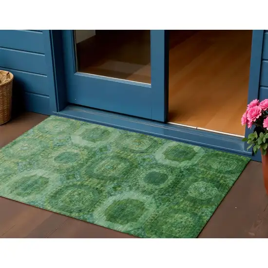 Emerald And Green Medallion Washable Indoor Outdoor Area Rug Photo 2