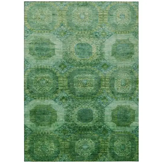 Emerald And Green Medallion Washable Indoor Outdoor Area Rug Photo 1