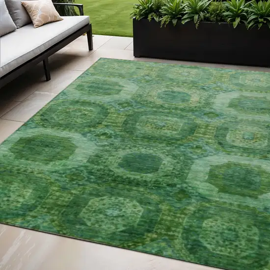 Emerald And Green Medallion Washable Indoor Outdoor Area Rug Photo 2