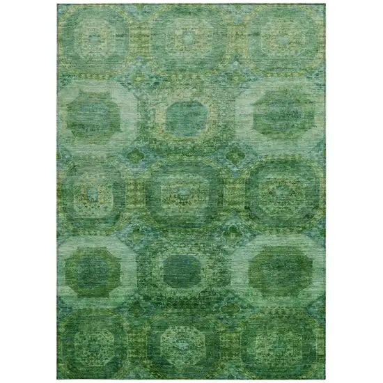 Emerald And Green Medallion Washable Indoor Outdoor Area Rug Photo 3