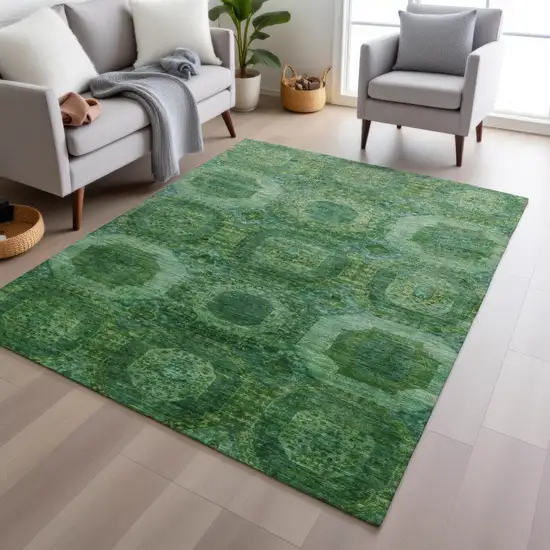 Emerald And Green Medallion Washable Indoor Outdoor Area Rug Photo 6