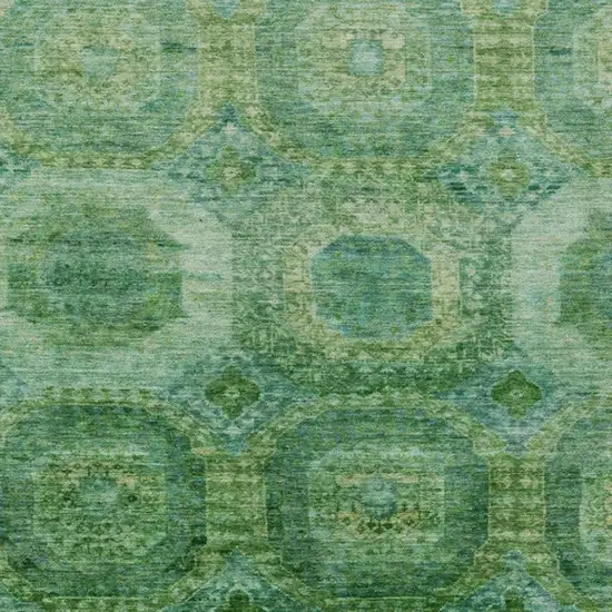 Emerald And Green Medallion Washable Indoor Outdoor Area Rug Photo 6