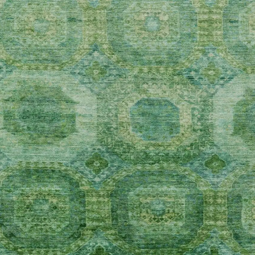 Emerald And Green Medallion Washable Indoor Outdoor Area Rug Photo 6