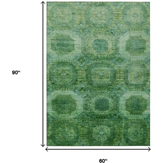 Emerald And Green Medallion Washable Indoor Outdoor Area Rug Photo 9