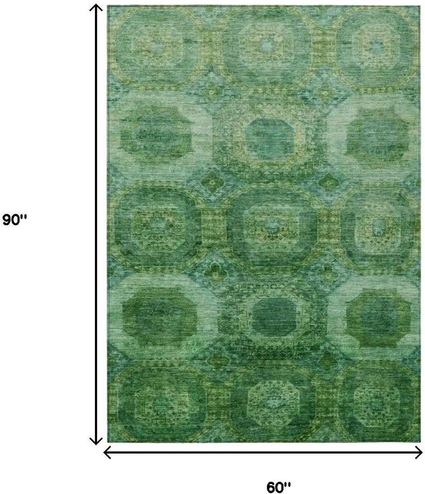 Emerald And Green Medallion Washable Indoor Outdoor Area Rug Photo 9