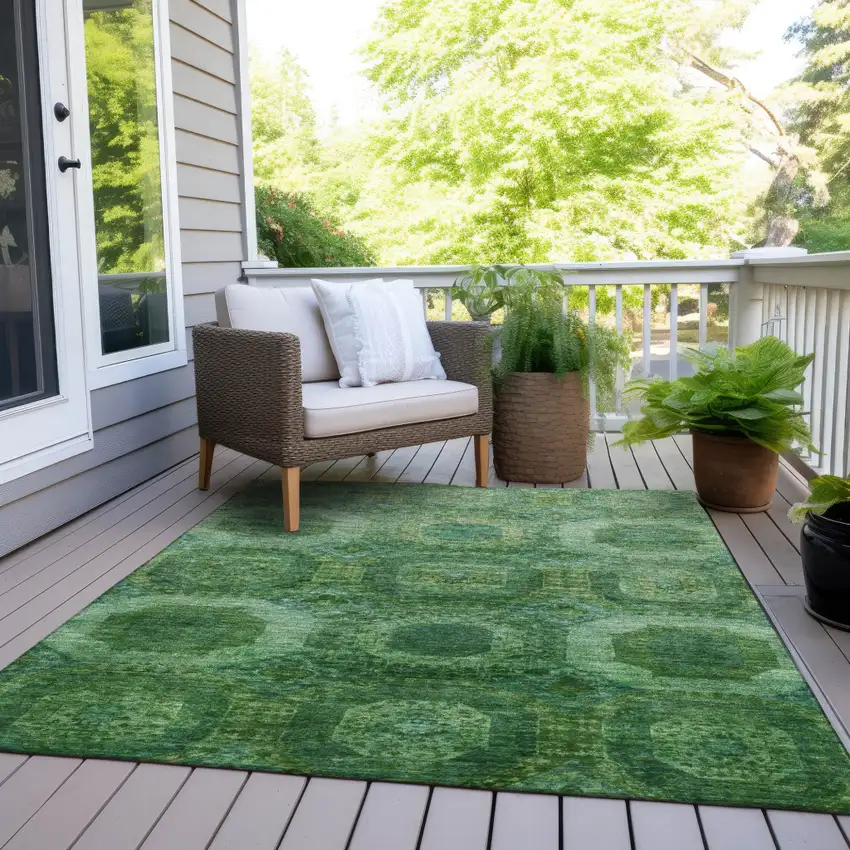 Emerald And Green Medallion Washable Indoor Outdoor Area Rug Photo 8