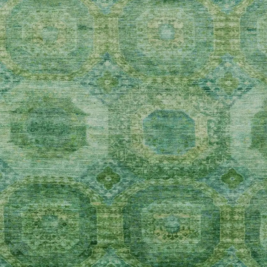 Emerald And Green Medallion Washable Indoor Outdoor Area Rug Photo 4