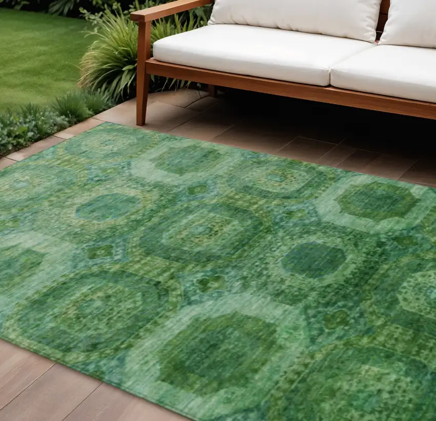 Emerald And Green Medallion Washable Indoor Outdoor Area Rug Photo 2