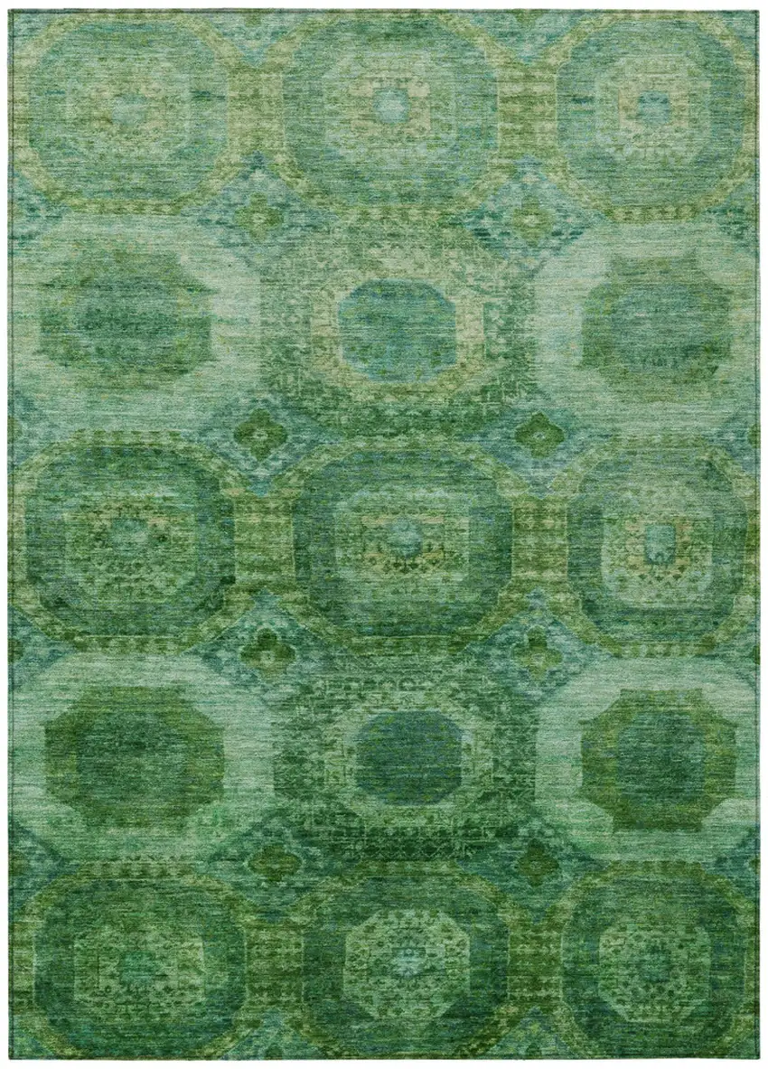 Emerald And Green Medallion Washable Indoor Outdoor Area Rug Photo 1