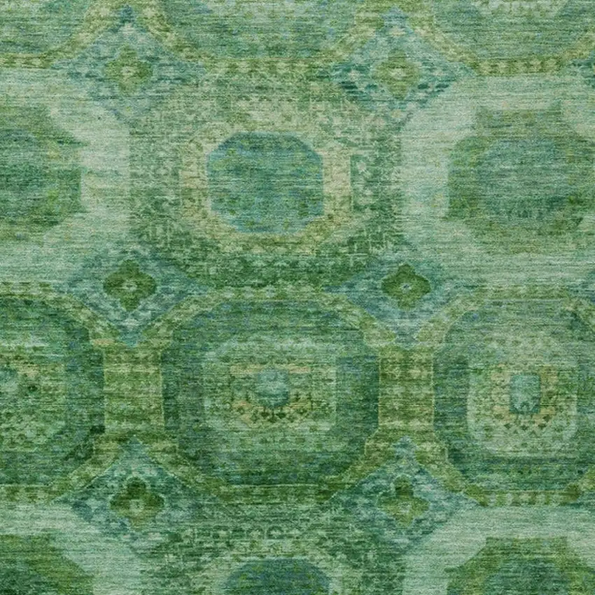 Emerald And Green Medallion Washable Indoor Outdoor Area Rug Photo 3