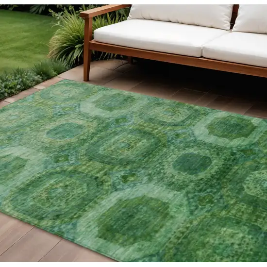 Emerald And Green Medallion Washable Indoor Outdoor Area Rug Photo 2