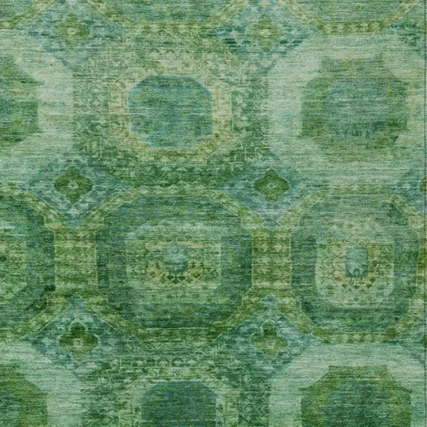 Emerald And Green Medallion Washable Indoor Outdoor Area Rug Photo 4