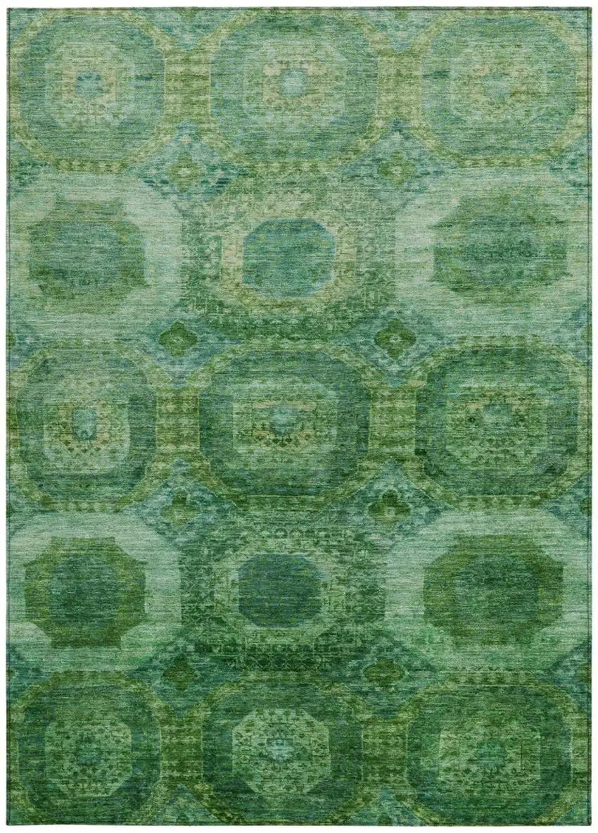 Emerald And Green Medallion Washable Indoor Outdoor Area Rug Photo 3