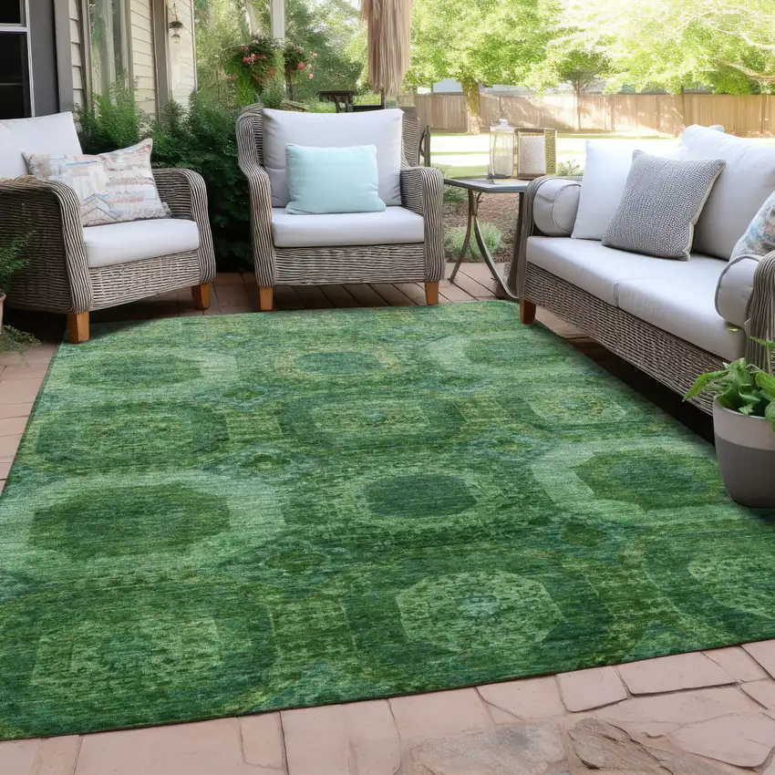 Emerald And Green Medallion Washable Indoor Outdoor Area Rug Photo 5