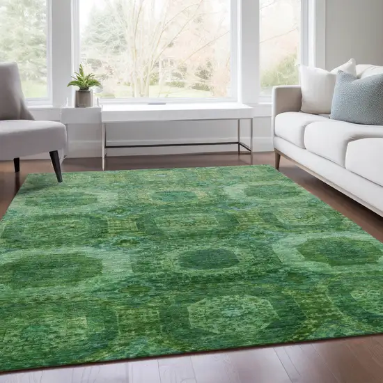 Emerald And Green Medallion Washable Indoor Outdoor Area Rug Photo 7