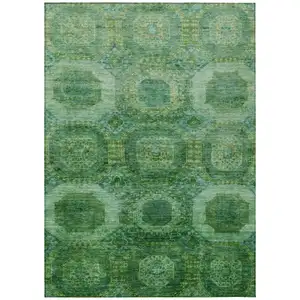 Photo of Emerald And Green Medallion Washable Indoor Outdoor Area Rug