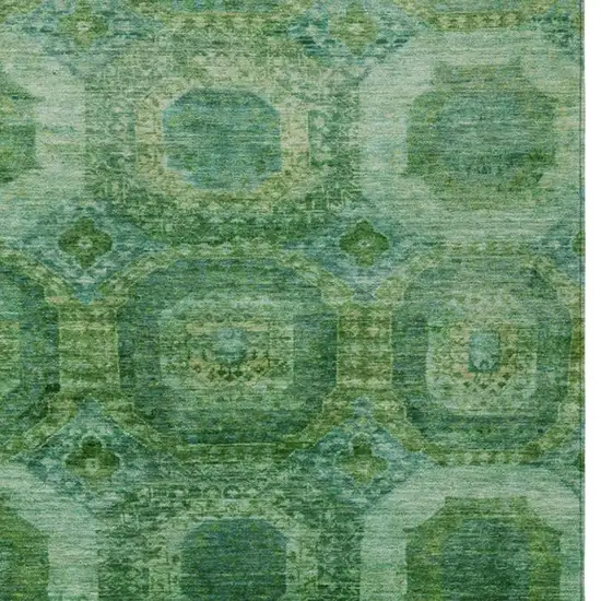 Emerald And Green Medallion Washable Indoor Outdoor Area Rug Photo 3