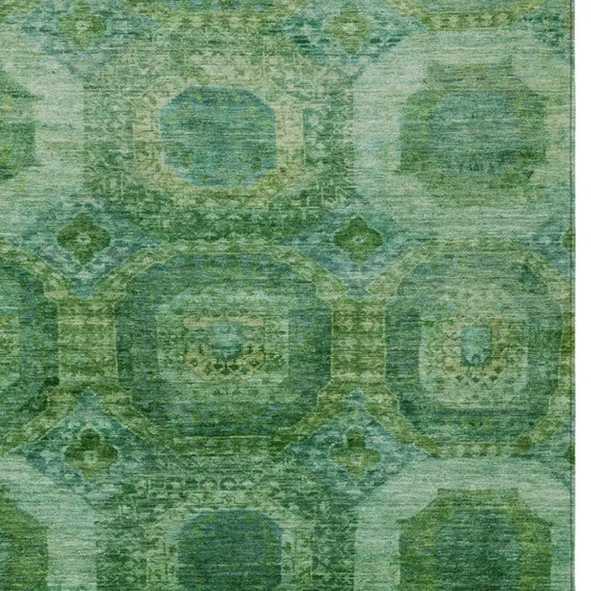 Emerald And Green Medallion Washable Indoor Outdoor Area Rug Photo 3