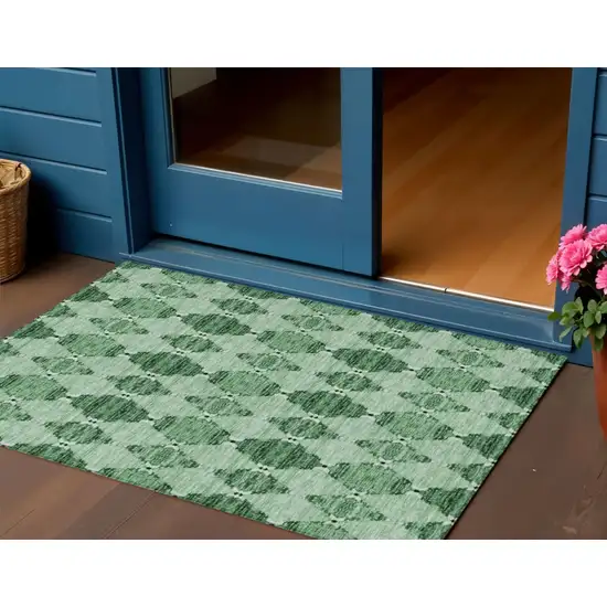 Emerald And Green Moroccan Washable Indoor Outdoor Area Rug Photo 1