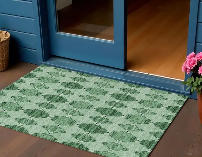 Emerald And Green Moroccan Washable Indoor Outdoor Area Rug Photo 1