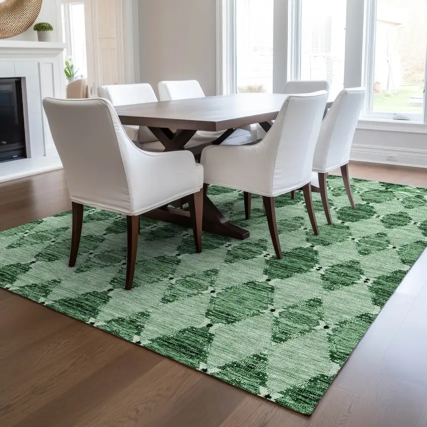Emerald And Green Moroccan Washable Indoor Outdoor Area Rug Photo 7