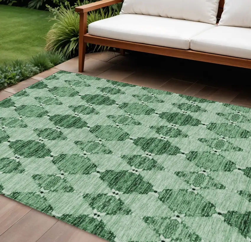 Emerald And Green Moroccan Washable Indoor Outdoor Area Rug Photo 1