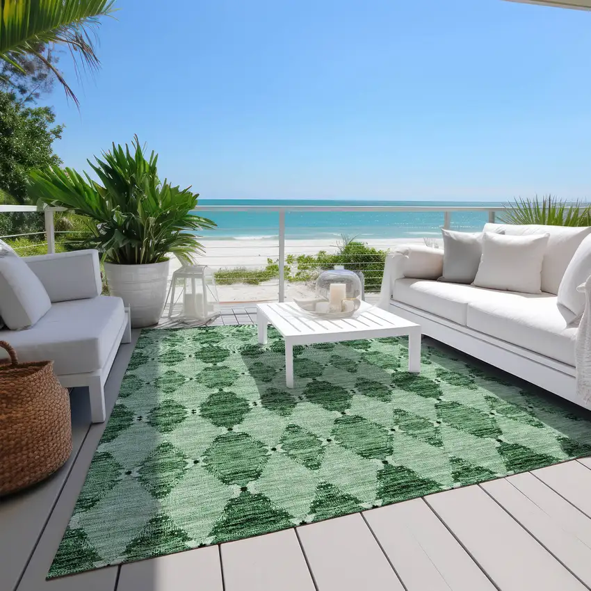 Emerald And Green Moroccan Washable Indoor Outdoor Area Rug Photo 7